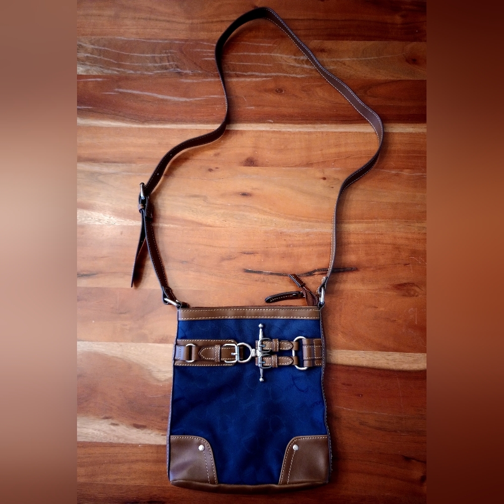 Chaps Navy and Brown Horsebit Crossbody Bag